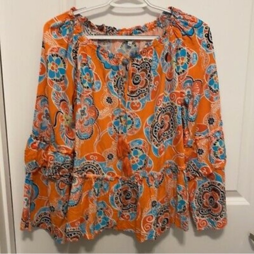 Crown & Ivy Orange Long Sleeve Peplum Blouse